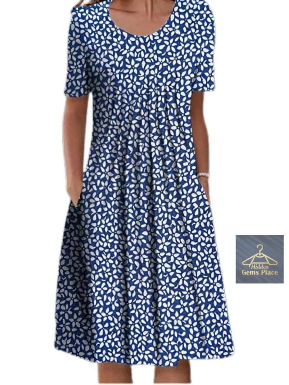 Casual Short Sleeve Knee Length T-Shirt Dress Loose Swing Boho Midi Dress with